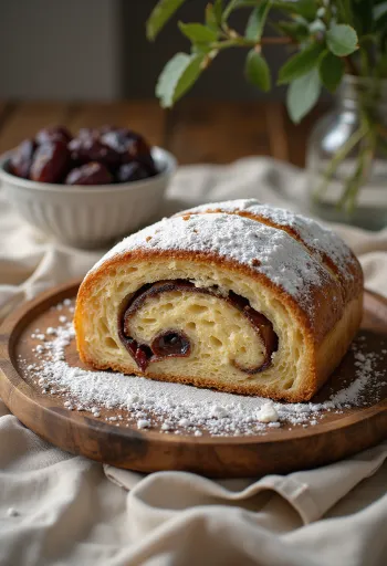 서빙된 대추야자 마지팬 슈톨렌 조각들