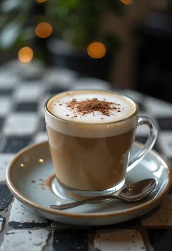 갓 서빙된 거품 커피