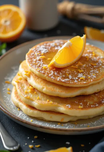 접시에 담긴 오렌지 팬케이크