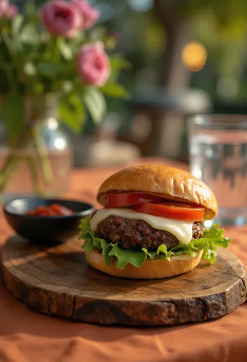 신선한 채소를 곁들인 검은콩 버거