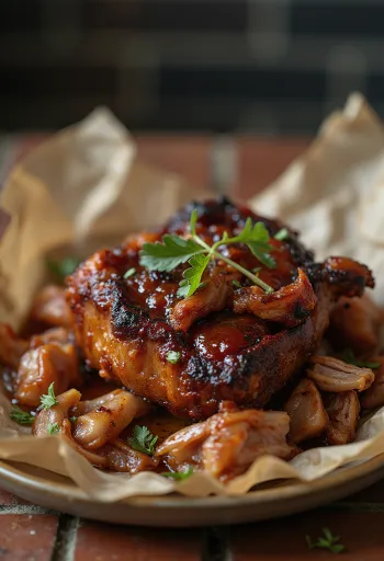 서빙된 훈제 BBQ 돼지 정강이