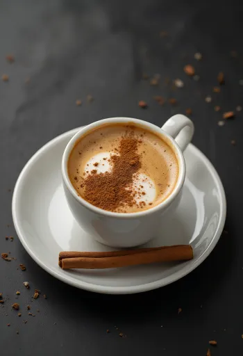 휘핑크림과 계피를 얹은 컵에 담긴 시나몬 커피