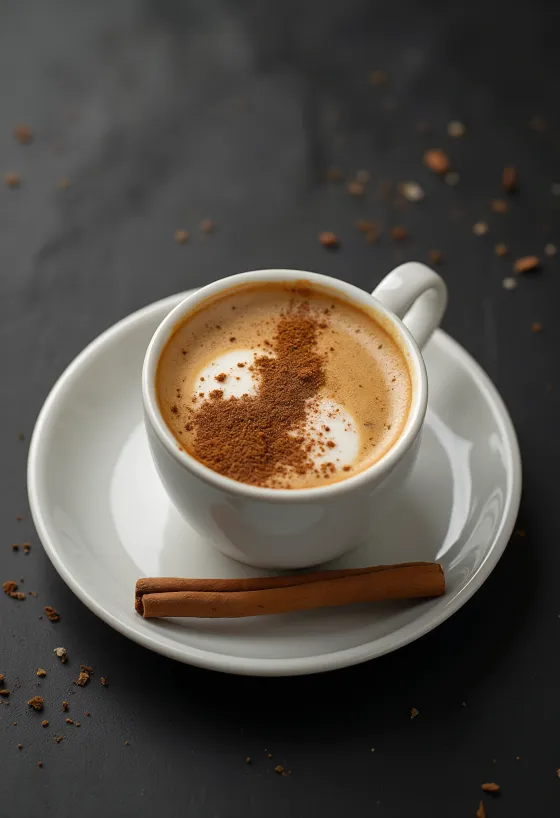 휘핑크림과 계피를 얹은 컵에 담긴 시나몬 커피