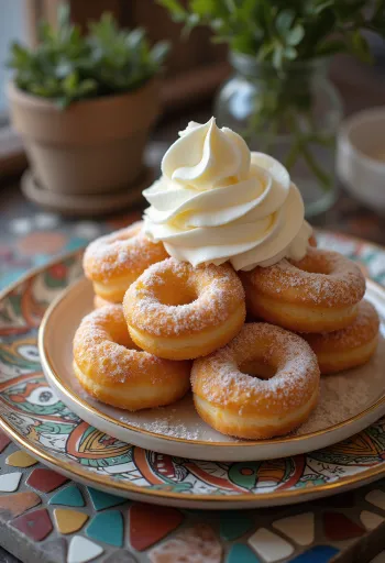 크림이 올려진 설탕 도넛