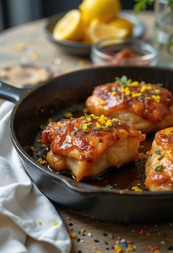 레몬 허니 글레이즈를 바른 BBQ 닭다리 서빙