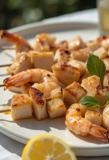 서빙된 그릴드 새우와 치킨