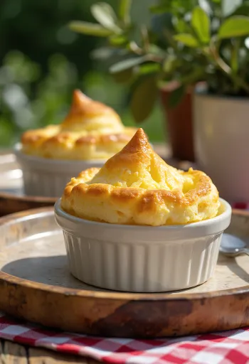 서빙된 꿀 염소 치즈 수플레