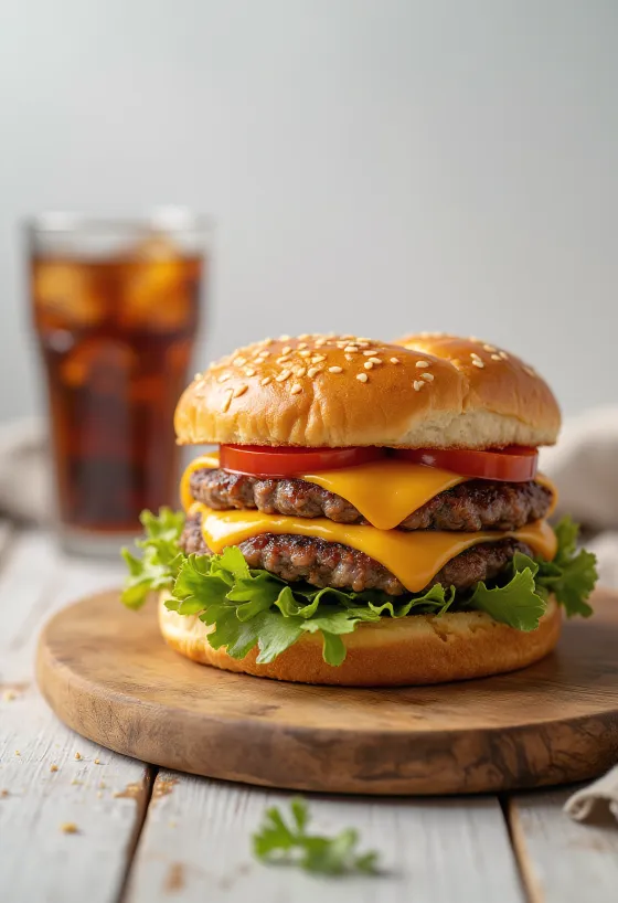 더블 패티 햄버거 서빙 모습