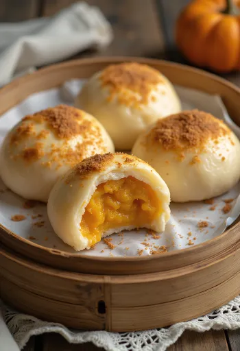 플레이팅된 호박 시나몬 바오 번