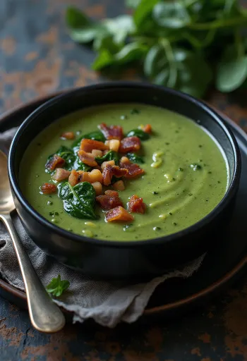 베이컨 시금치 크림 수프 서빙