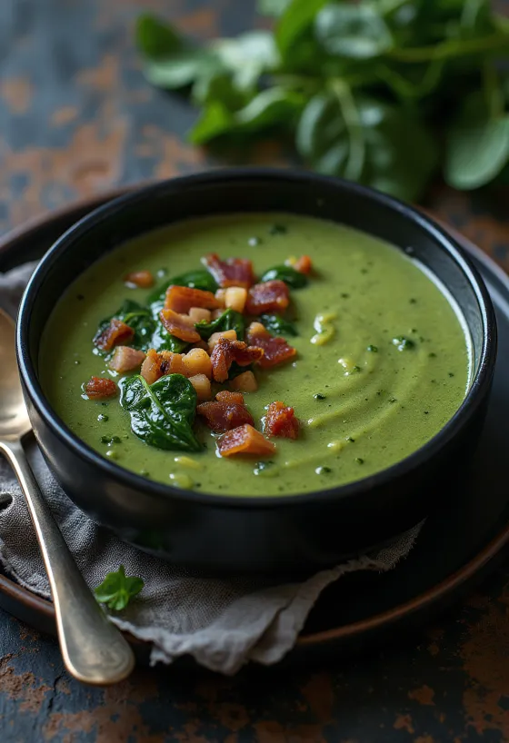 베이컨 시금치 크림 수프 서빙