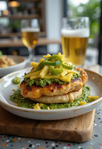 그릴드 치킨과 녹는 치즈가 들어간 치킨 버거 퓨전