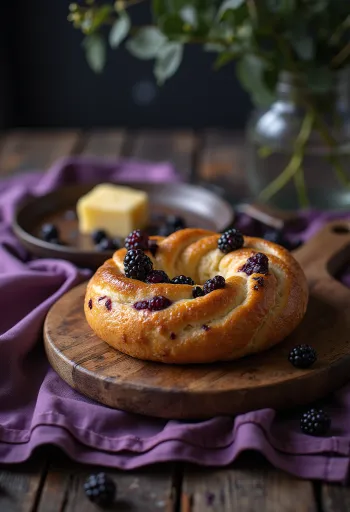 갓 구운 블랙커런트 마지팬 베이글
