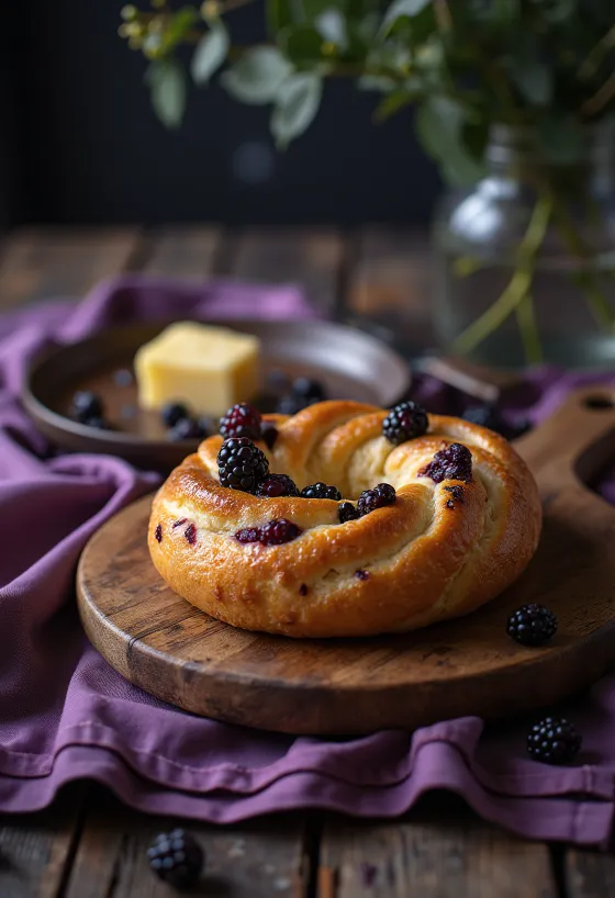 갓 구운 블랙커런트 마지팬 베이글