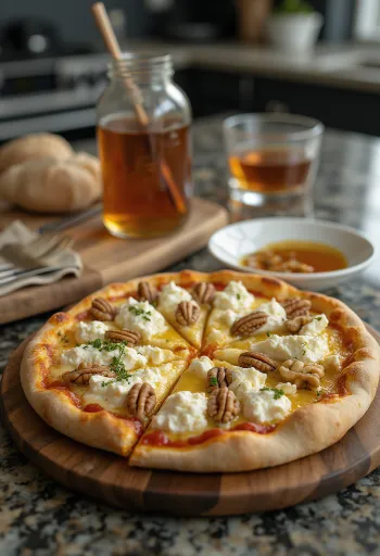 갓 구운 꿀과 호두를 곁들인 염소 치즈 피자