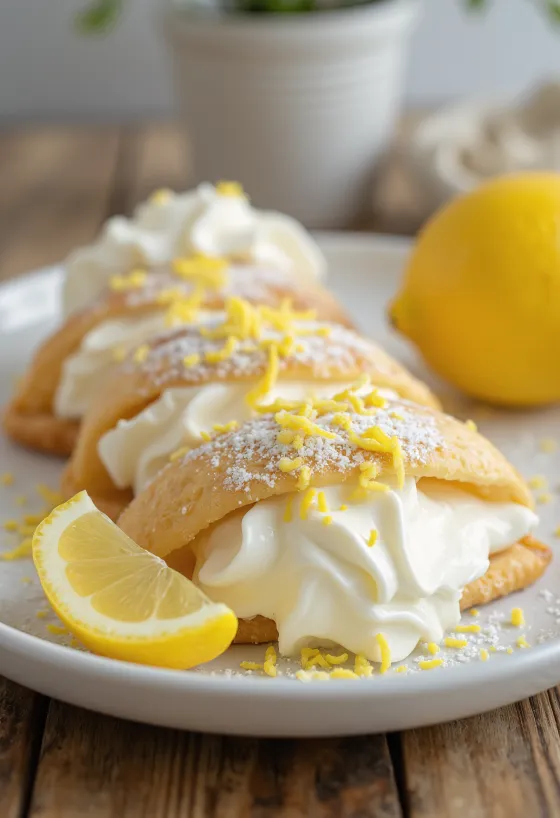 제공된 레몬 크림 카놀리