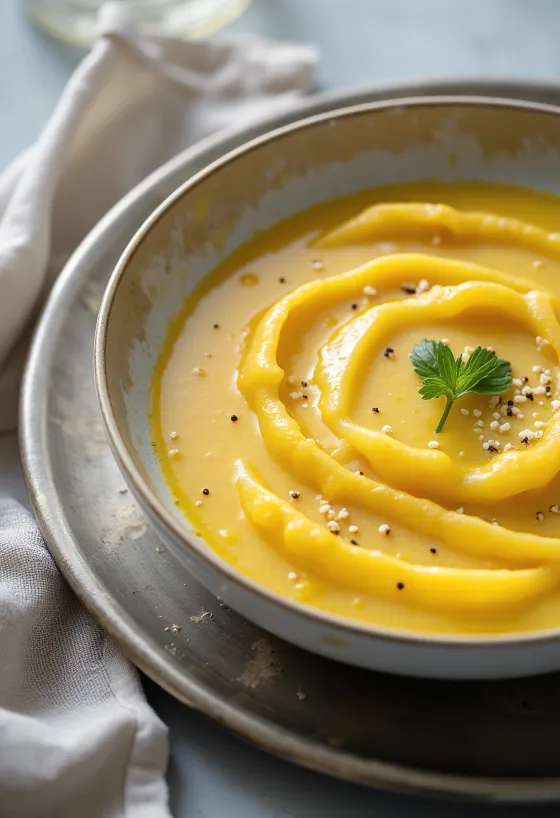 제공된 커리 오렌지 크림 생강 소스