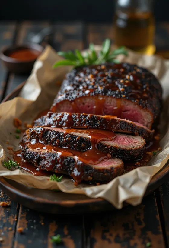 흑설탕 소스를 곁들인 훈제 BBQ 소고기