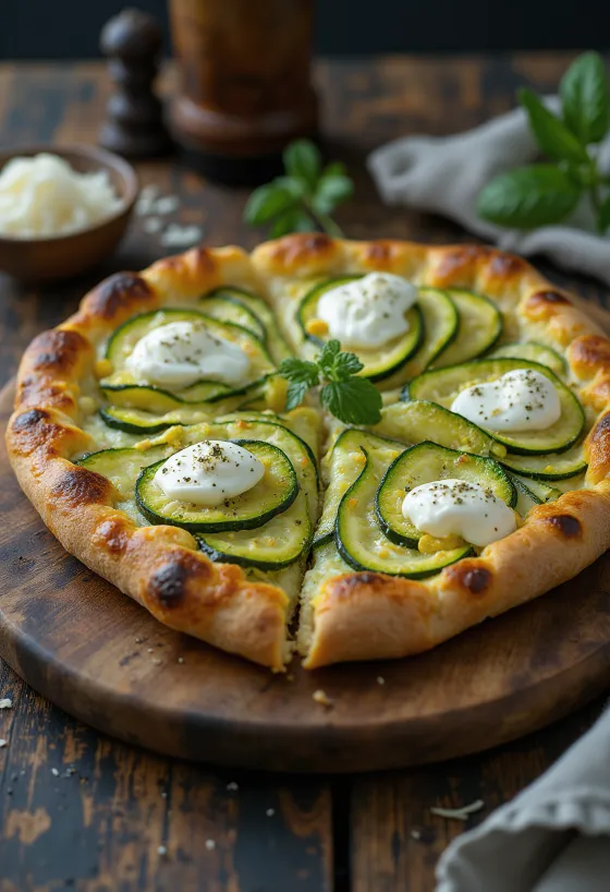 신선한 애호박과 치즈를 곁들인 Pizza al Zucchini
