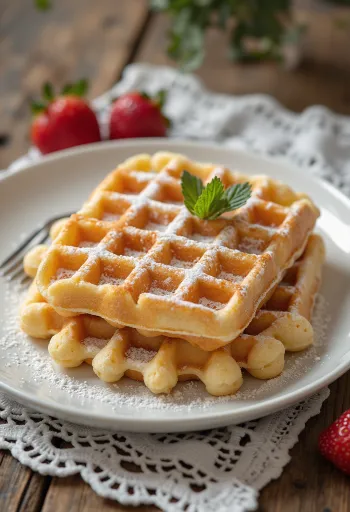 신선한 과일과 휘핑크림을 곁들인 브뤼셀 와플