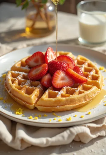 신선한 딸기와 휘핑 크림을 곁들인 부활절 와플