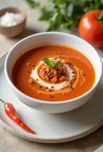 칠리 토마토 크림 수프 서빙