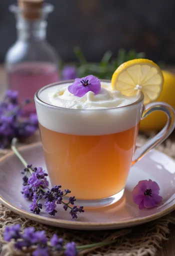 유리잔에 담긴 라벤더 사이더