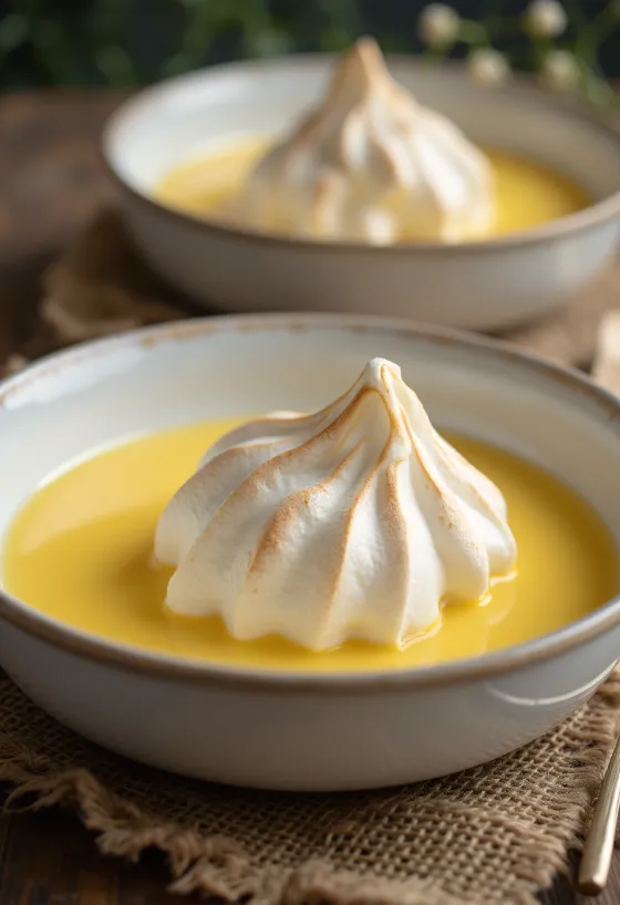 잔에 담긴 마다르테이, 바닐라 크림과 달걀 흰자 거품 장식