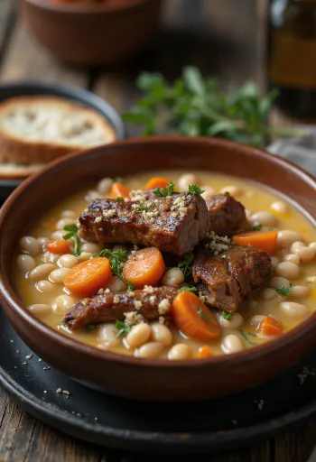 훈제 갈비 콩 스튜 서빙