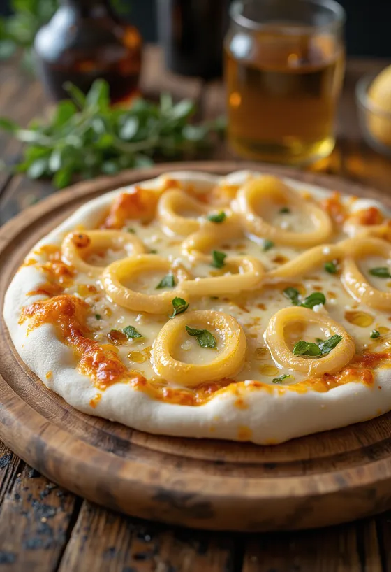 쪽파와 치즈를 곁들인 Pizza ai Cipollotti