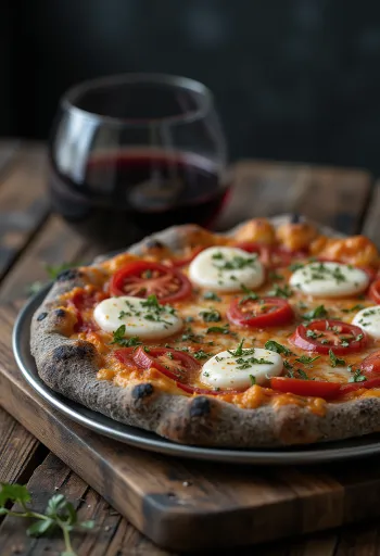 탄 곡물 도우와 신선한 바질을 곁들인 Pizza di Grano Arso