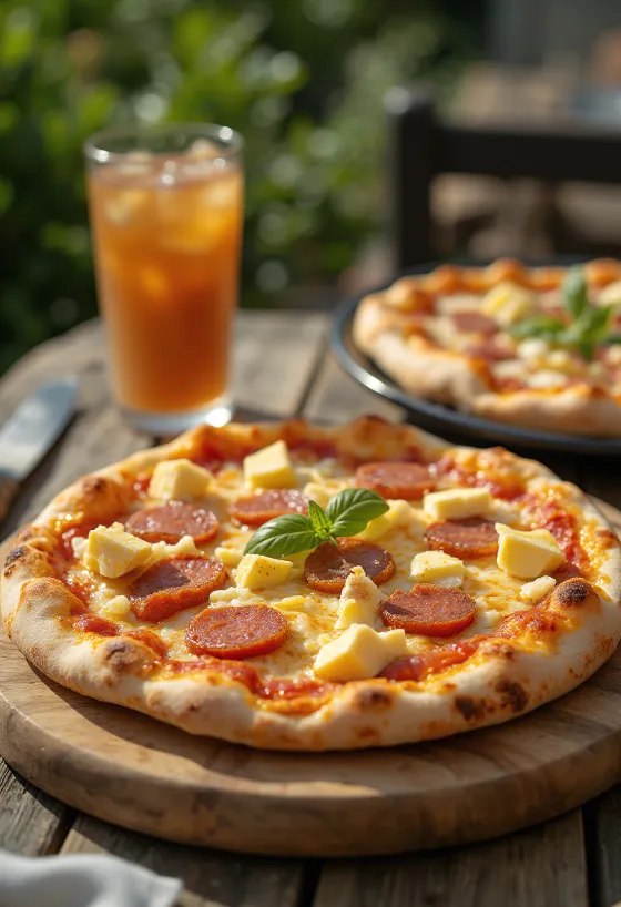 도미니카 치즈와 소시지를 토핑한 Pizza Dominicana