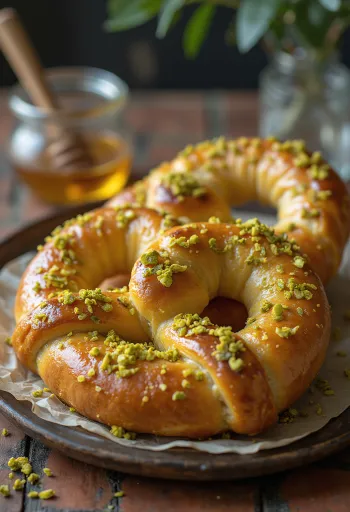 바삭한 꿀 피스타치오 프레첼 서빙