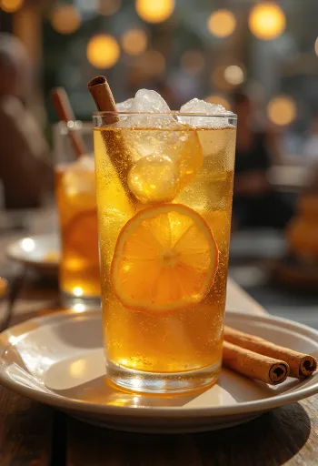 유리잔에 담긴 오렌지 꿀 사이다