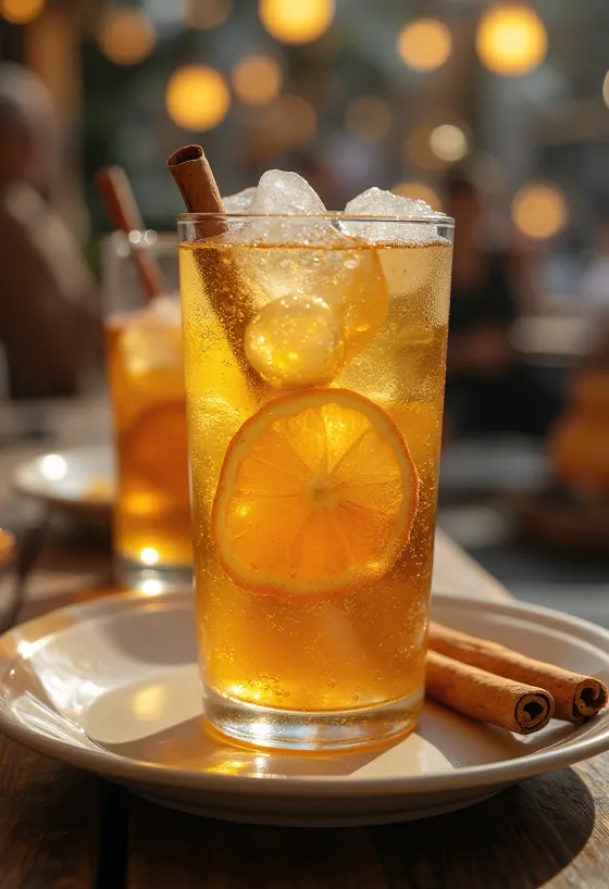 유리잔에 담긴 오렌지 꿀 사이다