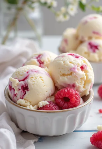 서빙된 화이트 초콜릿 라즈베리 아이스크림