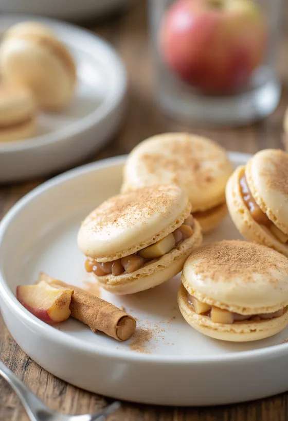 서빙된 구운 사과 시나몬 마카롱