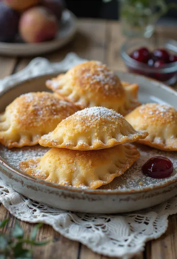 갓 삶아낸 자두 잼 덤플링, 볶은 빵가루를 뿌린 모습.