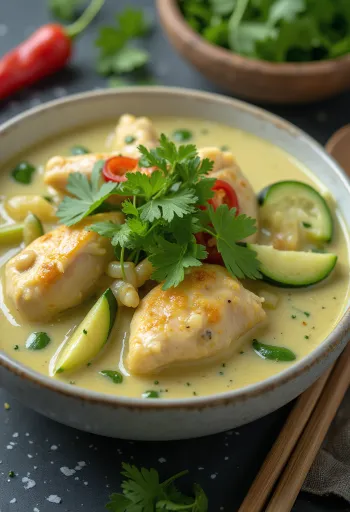 닭고기를 넣은 태국식 그린 커리 서빙